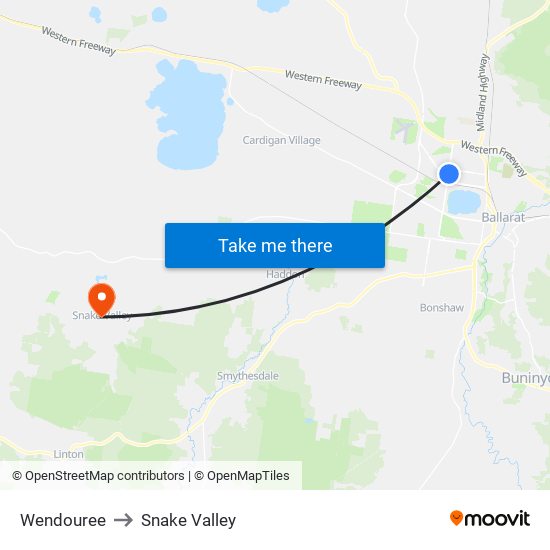 Wendouree to Snake Valley map