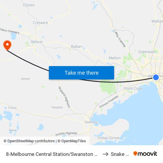 8-Melbourne Central Station/Swanston St (Melbourne City) to Snake Valley map