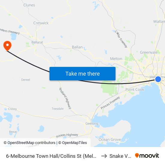 6-Melbourne Town Hall/Collins St (Melbourne City) to Snake Valley map