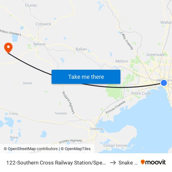 122-Southern Cross Railway Station/Spencer St (Melbourne City) to Snake Valley map