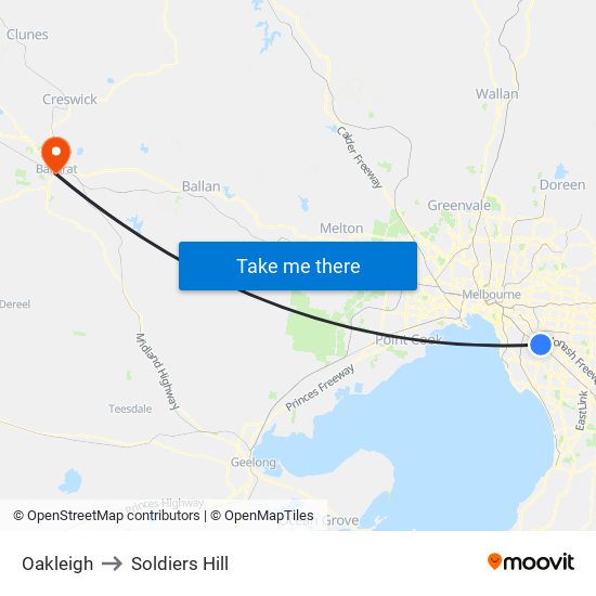 Oakleigh to Soldiers Hill map