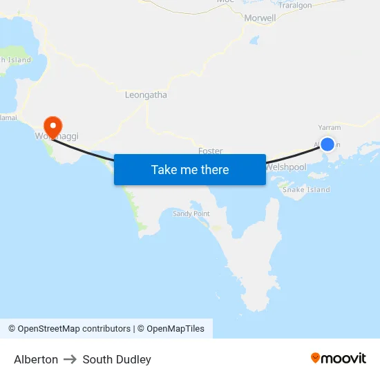Alberton to South Dudley map