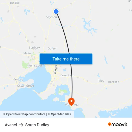 Avenel to South Dudley map