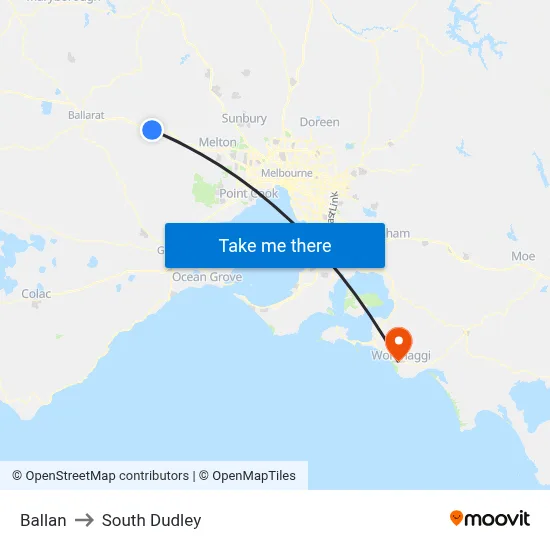 Ballan to South Dudley map