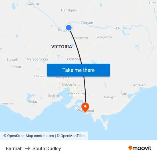 Barmah to South Dudley map