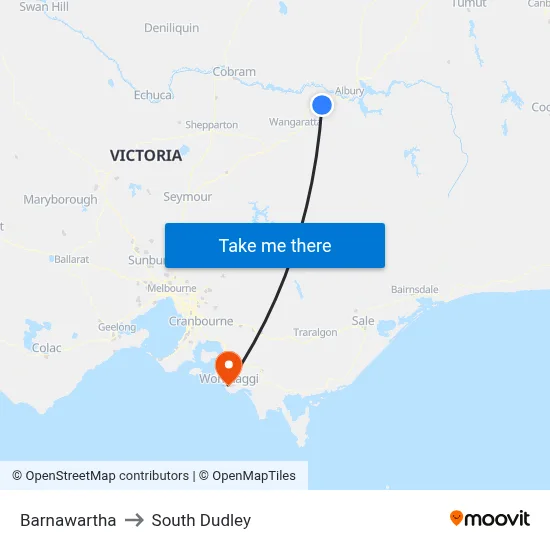 Barnawartha to South Dudley map