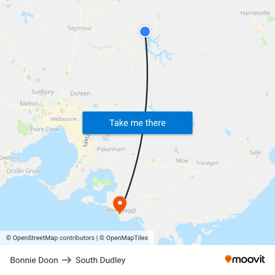 Bonnie Doon to South Dudley map