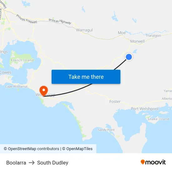 Boolarra to South Dudley map