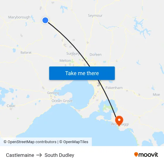 Castlemaine to South Dudley map