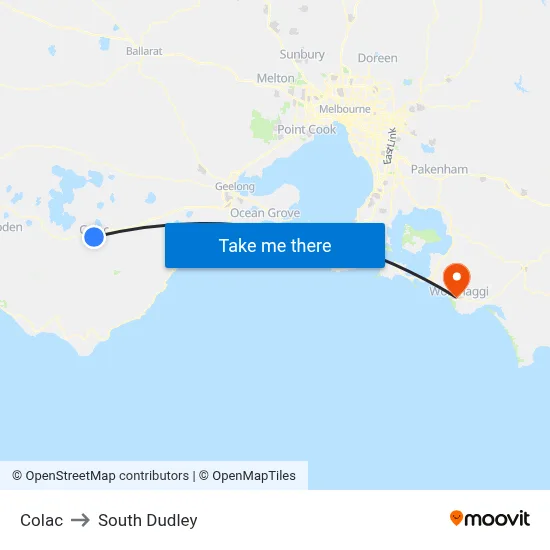 Colac to South Dudley map