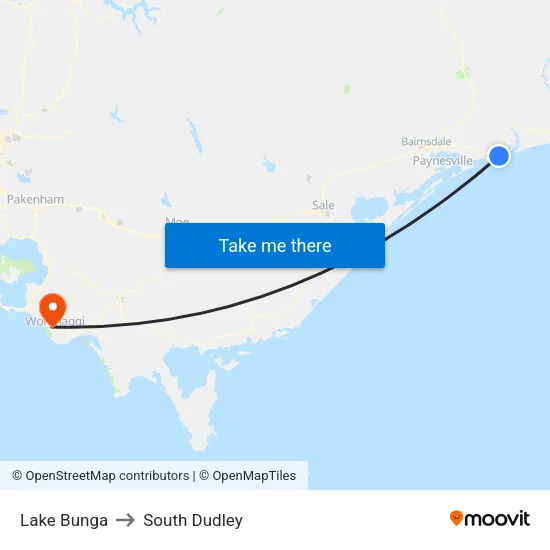 Lake Bunga to South Dudley map