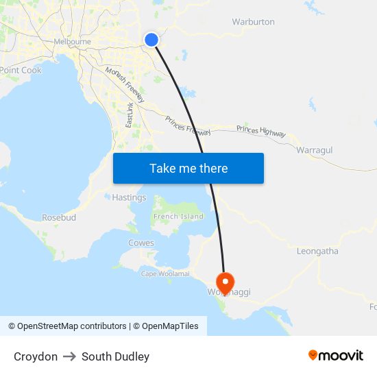 Croydon to South Dudley map