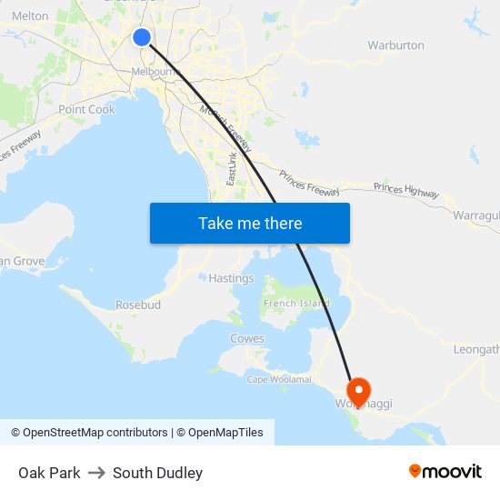 Oak Park to South Dudley map
