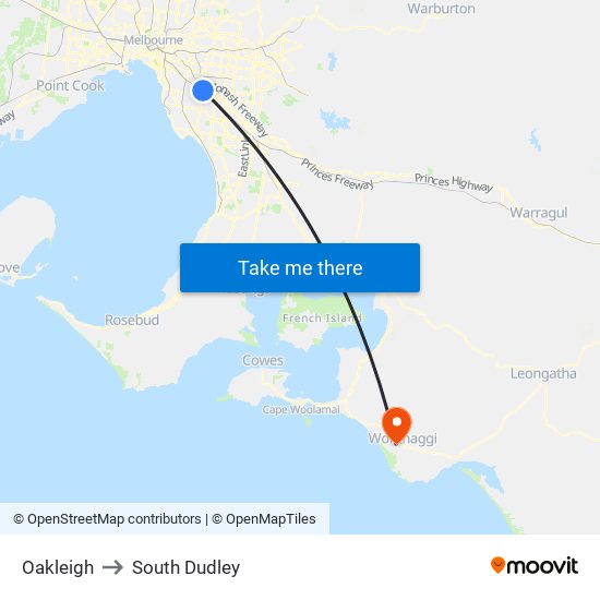 Oakleigh to South Dudley map