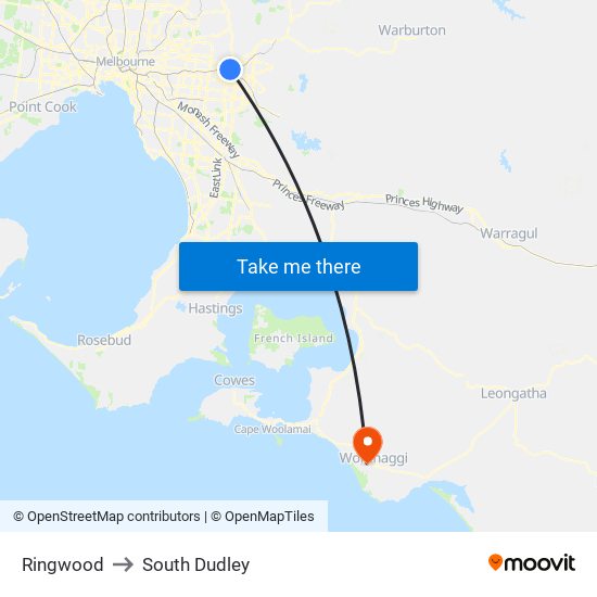 Ringwood to South Dudley map