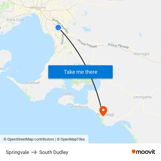 Springvale to South Dudley map