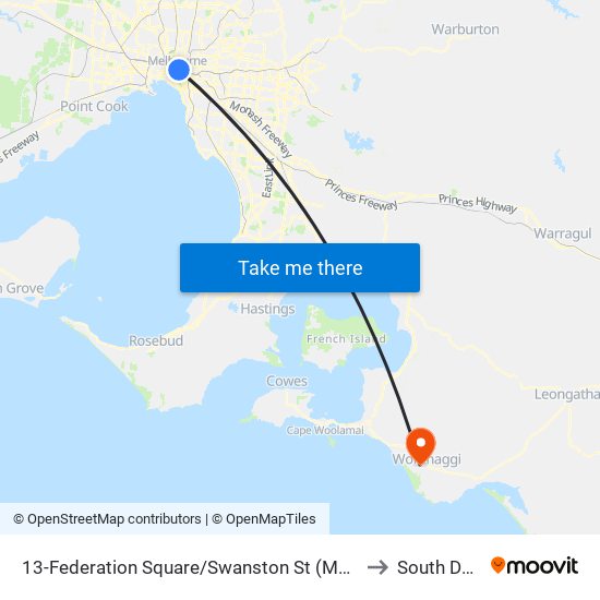 13-Federation Square/Swanston St (Melbourne City) to South Dudley map