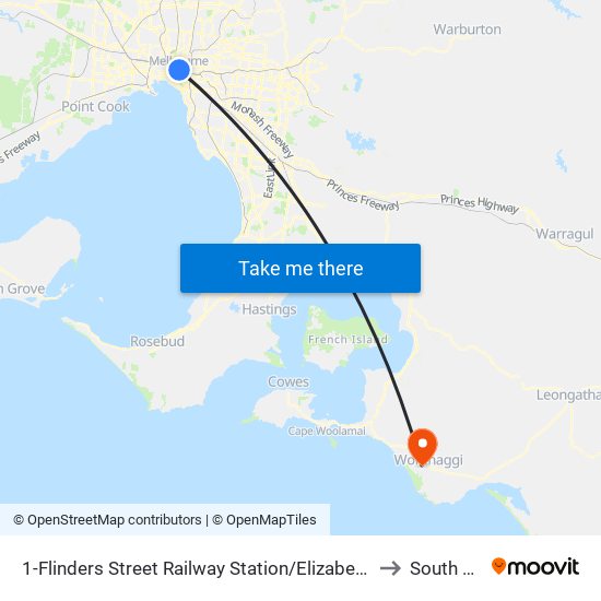 1-Flinders Street Railway Station/Elizabeth St (Melbourne City) to South Dudley map