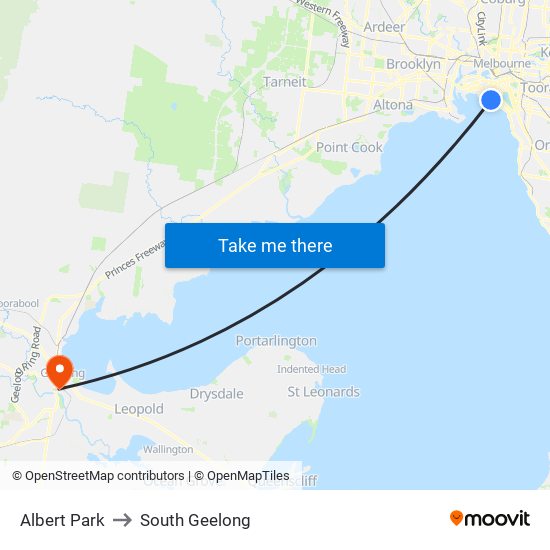 Albert Park to South Geelong map