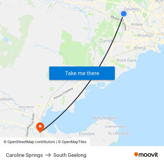 Caroline Springs to South Geelong map