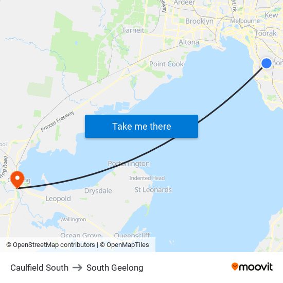Caulfield South to South Geelong map