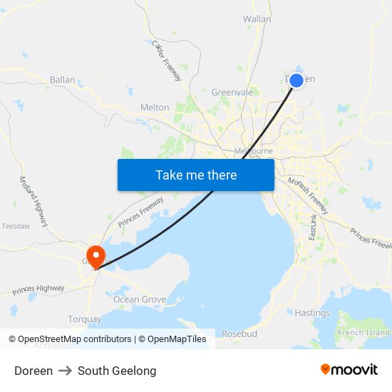 Doreen to South Geelong map