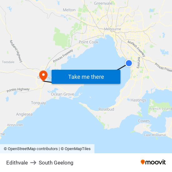 Edithvale to South Geelong map