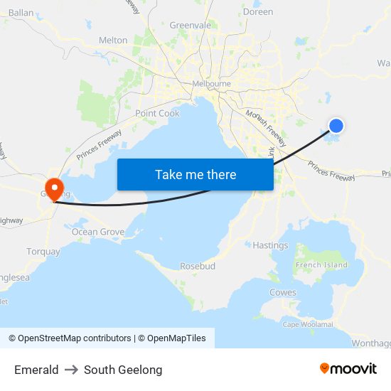Emerald to South Geelong map