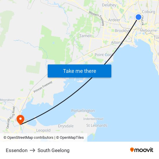 Essendon to South Geelong map