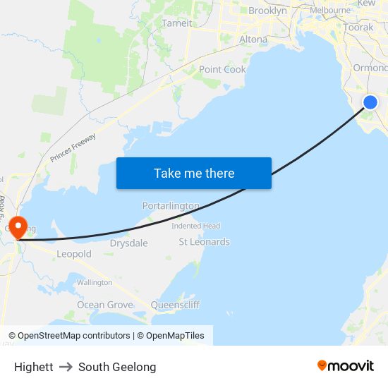Highett to South Geelong map