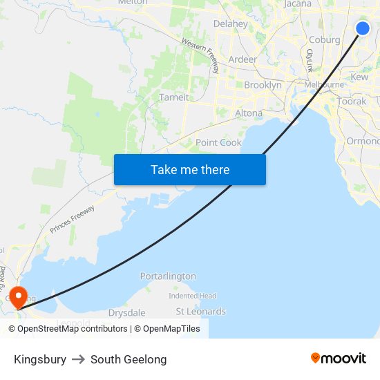 Kingsbury to South Geelong map