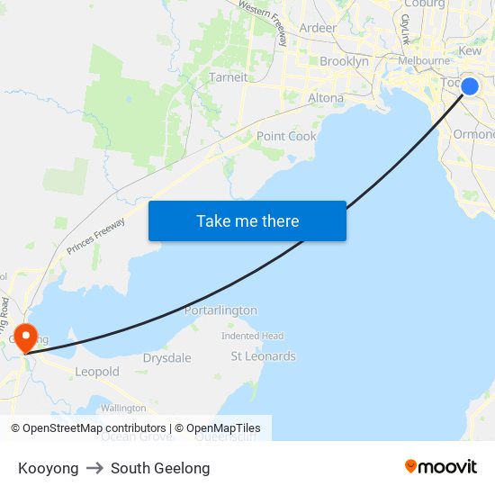 Kooyong to South Geelong map