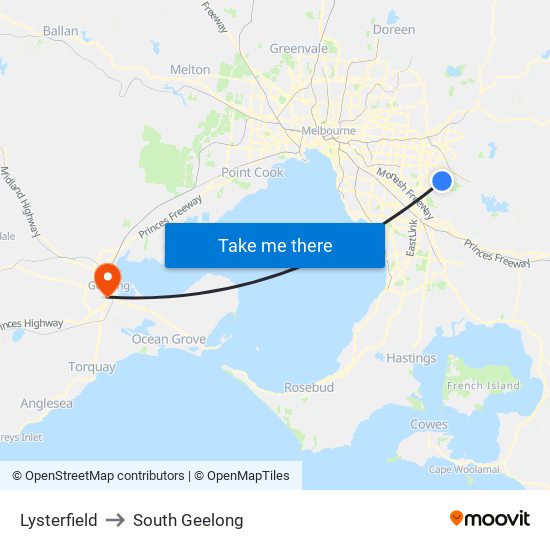 Lysterfield to South Geelong map