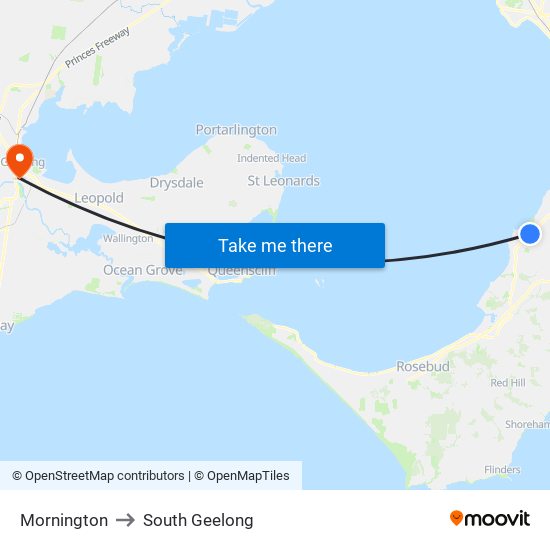 Mornington to South Geelong map