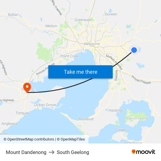 Mount Dandenong to South Geelong map