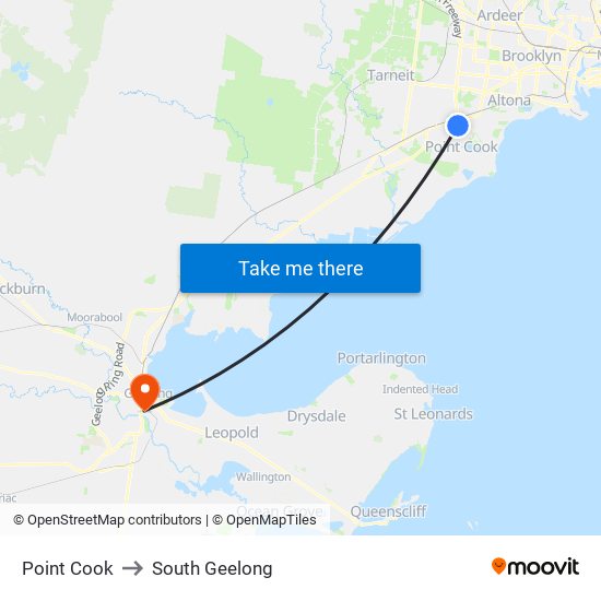 Point Cook to South Geelong map