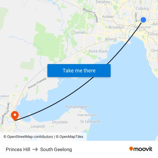 Princes Hill to South Geelong map