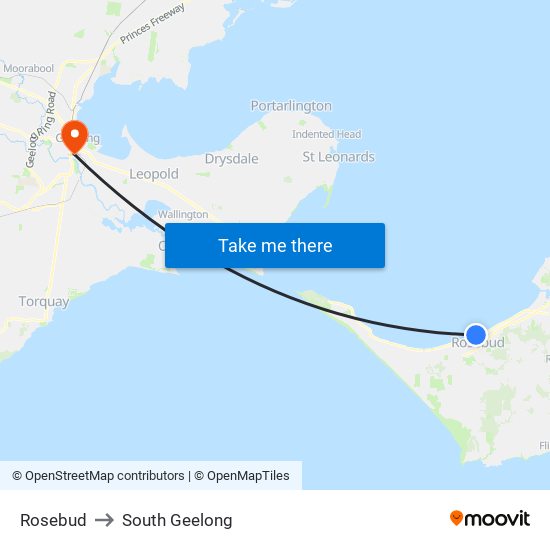 Rosebud to South Geelong map