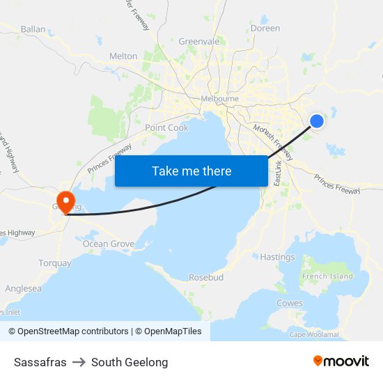 Sassafras to South Geelong map