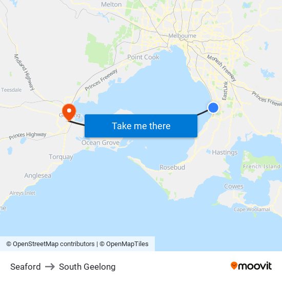 Seaford to South Geelong map