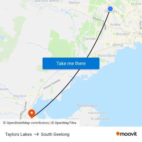 Taylors Lakes to South Geelong map