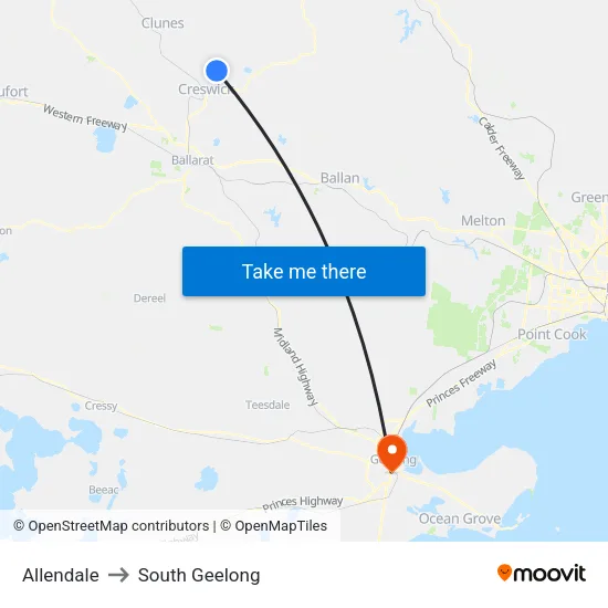 Allendale to South Geelong map