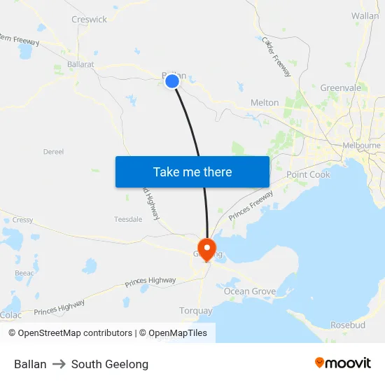 Ballan to South Geelong map