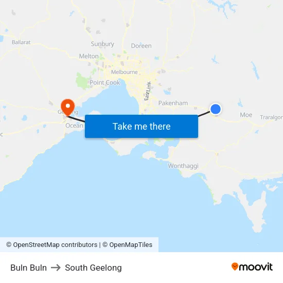 Buln Buln to South Geelong map