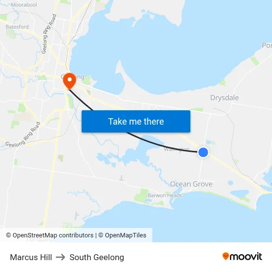 Marcus Hill to South Geelong map