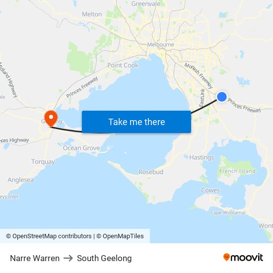 Narre Warren to South Geelong map