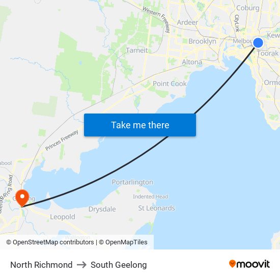 North Richmond to South Geelong map