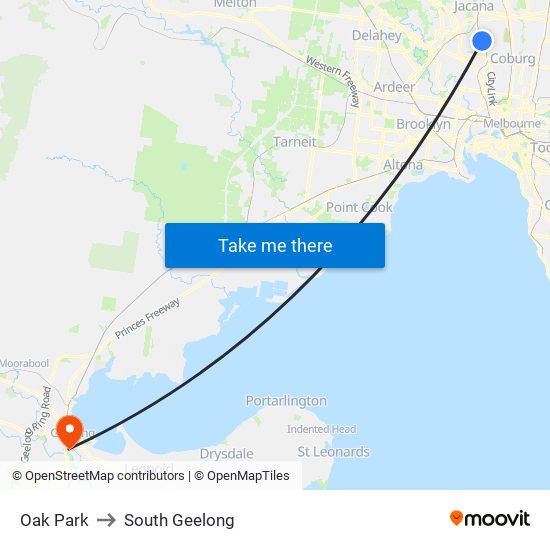 Oak Park to South Geelong map