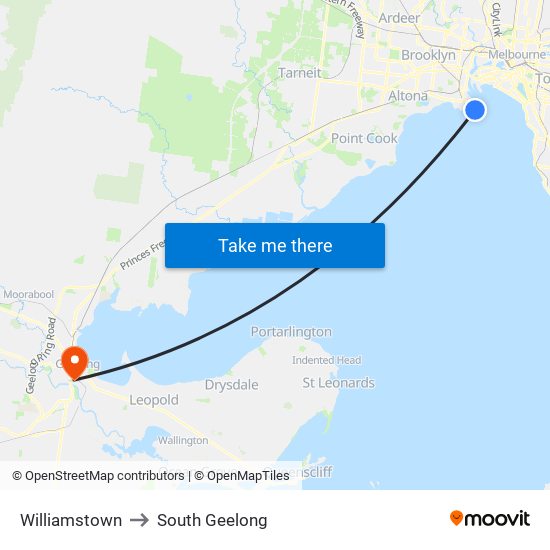 Williamstown to South Geelong map