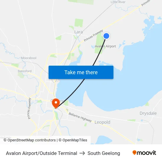 Avalon Airport/Outside Terminal to South Geelong map